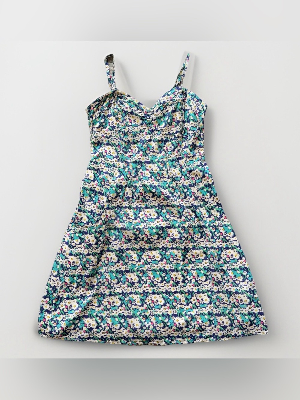 American Eagle Floral Mini Sundress Teal Ditsy Print Sweetheart Neck Cottagecore